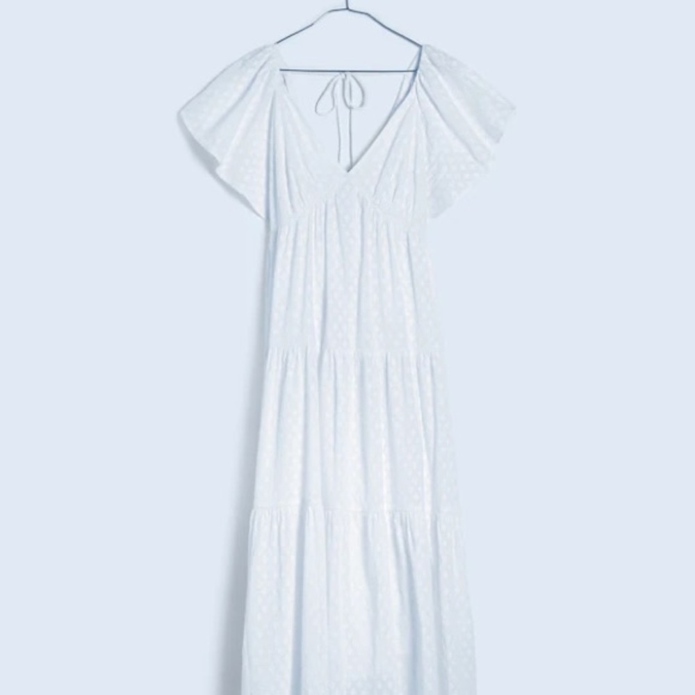 NWT Madewell Tie-Back Flutter-Sleeve Tiered Midi Dress. Size 6